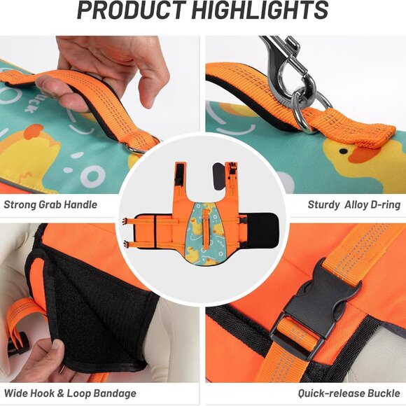 L Dog Life Jacket Reflective Vest with Chin Float Adjustable Safety Handle NEW - Picture 4 of 6